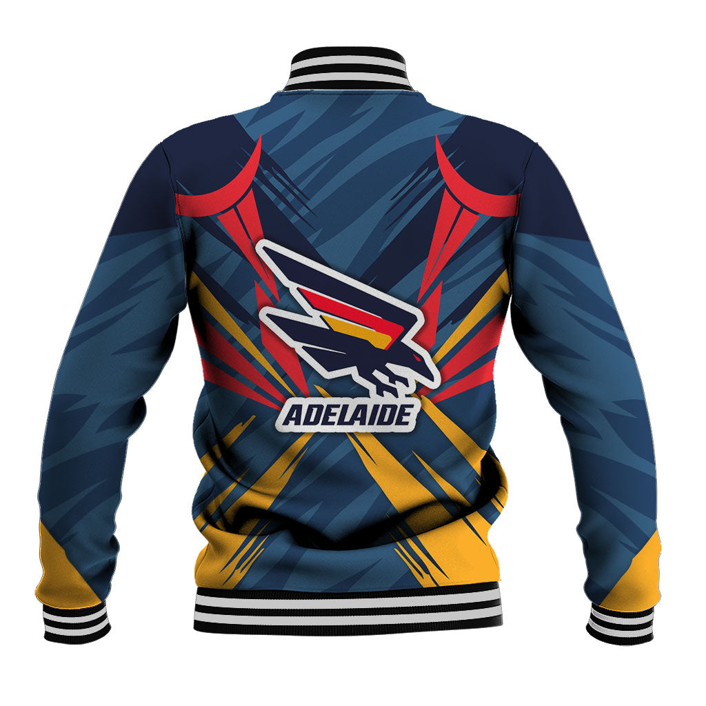 Adelaide Crows Australian Football Baseball Jacket Muscular Mascot Graphic - Bold Team Colors