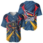 Adelaide Crows Australian Football Baseball Jersey Muscular Mascot Graphic - Bold Team Colors