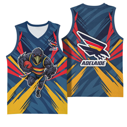 Adelaide Crows Australian Football Basketball Jersey Muscular Mascot Graphic - Bold Team Colors