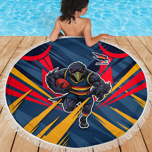 Adelaide Crows Australian Football Beach Blanket Muscular Mascot Graphic - Bold Team Colors
