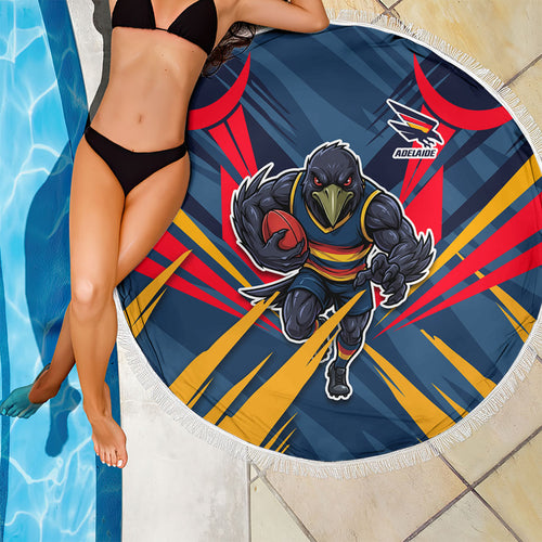 Adelaide Crows Australian Football Beach Blanket Muscular Mascot Graphic - Bold Team Colors