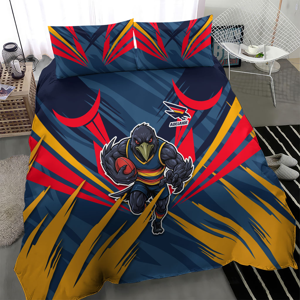 Adelaide Crows Australian Football Bedding Set Muscular Mascot Graphic - Bold Team Colors