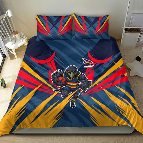 Adelaide Crows Australian Football Bedding Set Muscular Mascot Graphic - Bold Team Colors