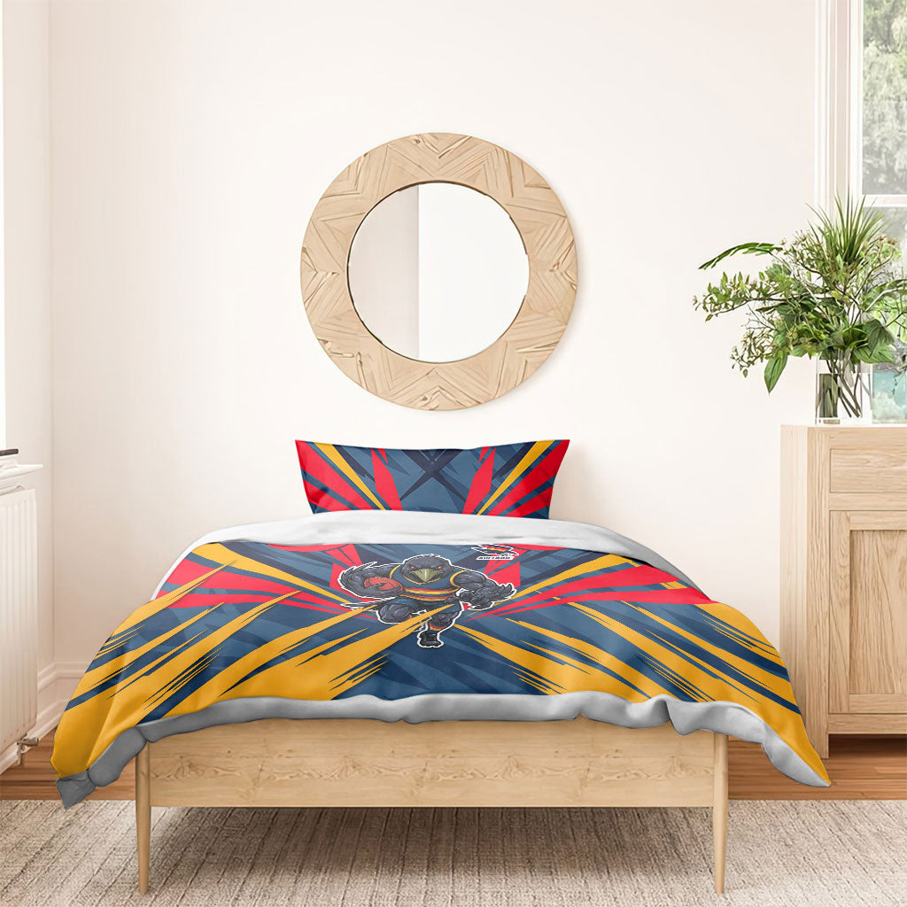 Adelaide Crows Australian Football Bedding Set Muscular Mascot Graphic - Bold Team Colors