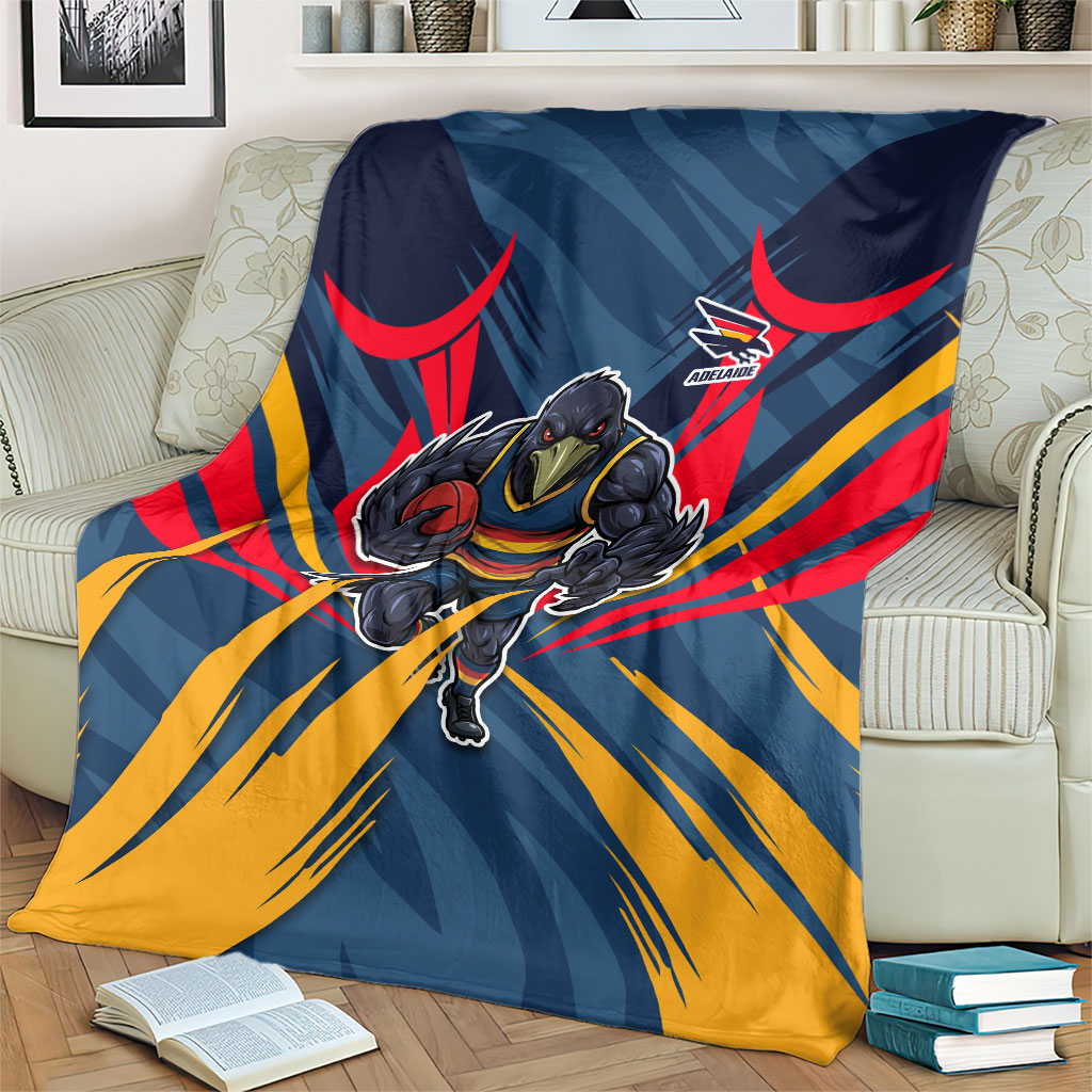 Adelaide Crows Australian Football Blanket Muscular Mascot Graphic - Bold Team Colors
