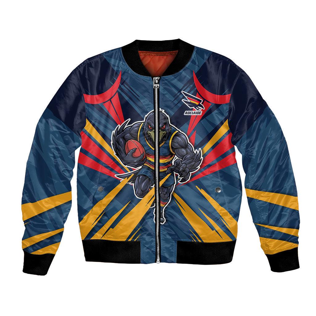 Adelaide Crows Australian Football Bomber Jacket Muscular Mascot Graphic - Bold Team Colors