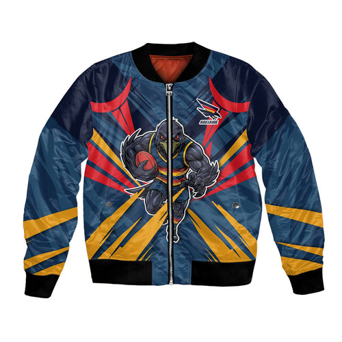 Adelaide Crows Australian Football Bomber Jacket Muscular Mascot Graphic - Bold Team Colors
