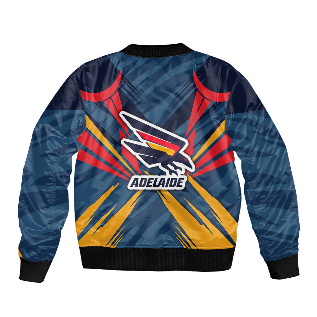 Adelaide Crows Australian Football Bomber Jacket Muscular Mascot Graphic - Bold Team Colors