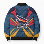 Adelaide Crows Australian Football Bomber Puffer Jacket Muscular Mascot Graphic - Bold Team Colors