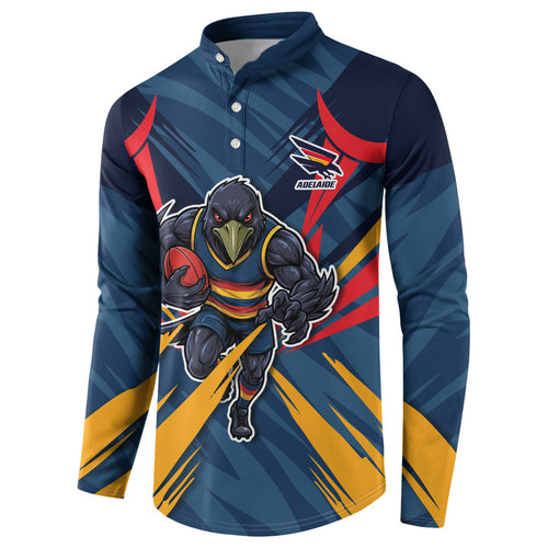 Adelaide Crows Australian Football Button Sweatshirt Muscular Mascot Graphic - Bold Team Colors