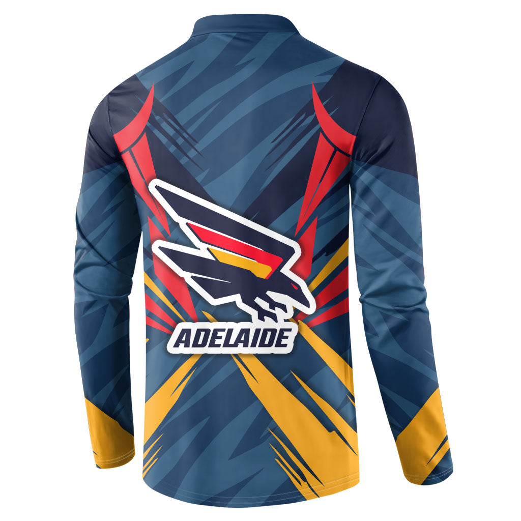Adelaide Crows Australian Football Button Sweatshirt Muscular Mascot Graphic - Bold Team Colors