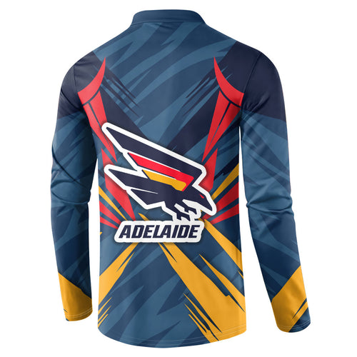 Adelaide Crows Australian Football Button Sweatshirt Muscular Mascot Graphic - Bold Team Colors
