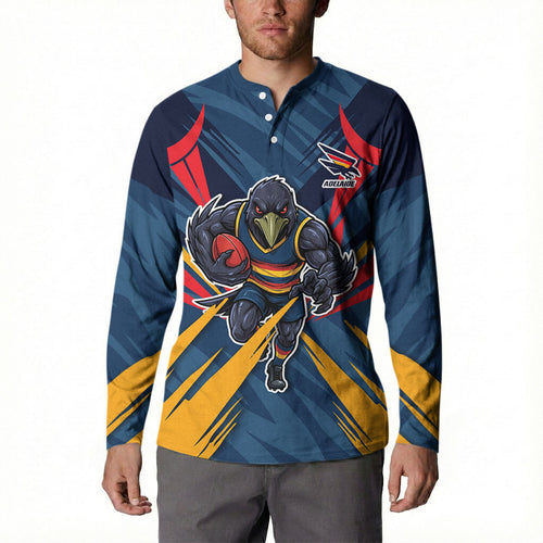 Adelaide Crows Australian Football Button Sweatshirt Muscular Mascot Graphic - Bold Team Colors