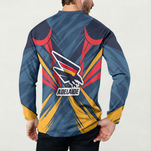 Adelaide Crows Australian Football Button Sweatshirt Muscular Mascot Graphic - Bold Team Colors
