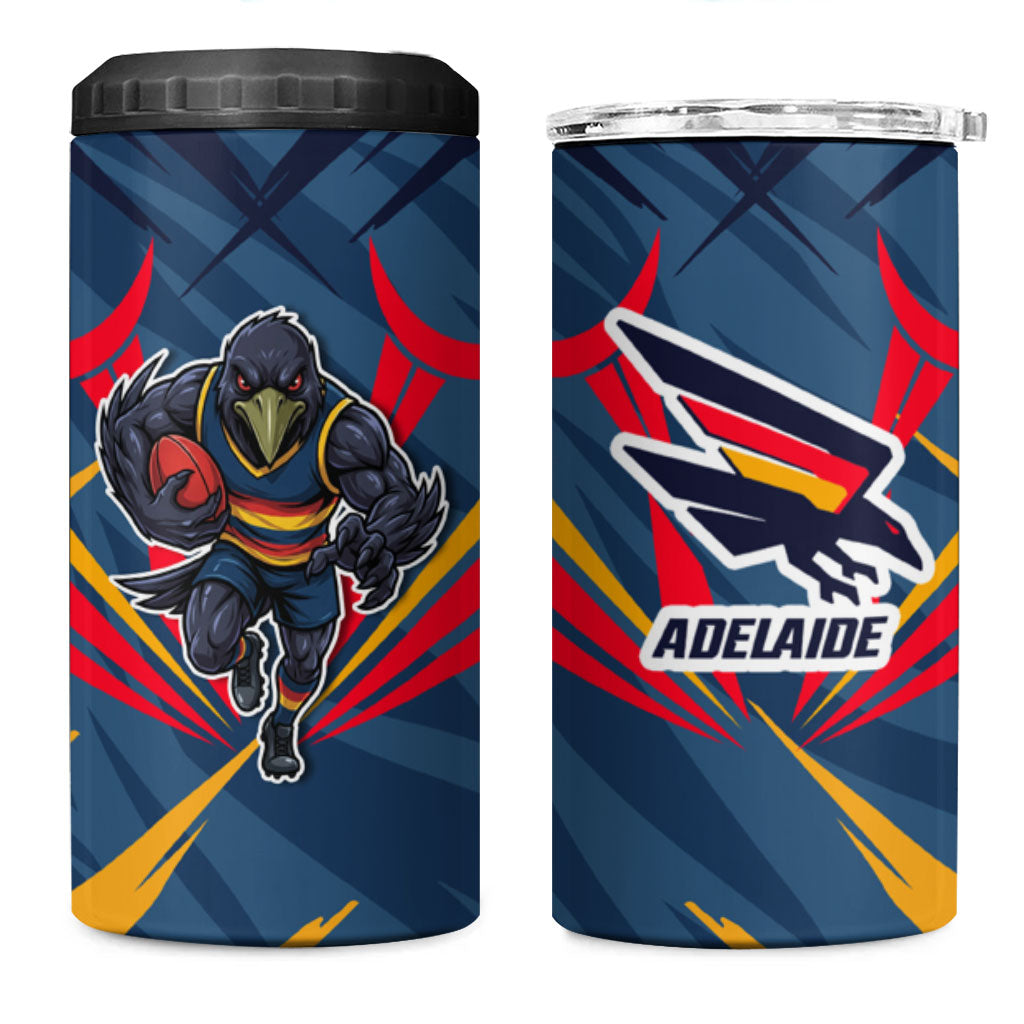 Adelaide Crows Australian Football 4 in 1 Can Cooler Tumbler Muscular Mascot Graphic - Bold Team Colors