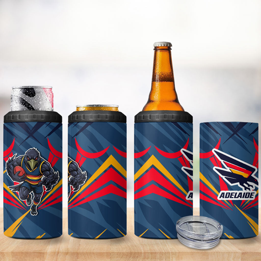 Adelaide Crows Australian Football 4 in 1 Can Cooler Tumbler Muscular Mascot Graphic - Bold Team Colors