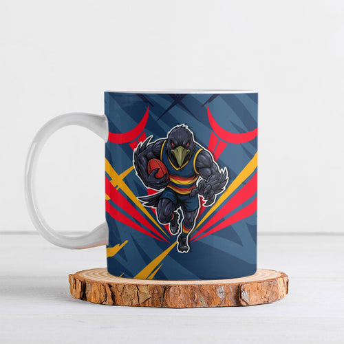 Adelaide Crows Australian Football Ceramic Mug Muscular Mascot Graphic - Bold Team Colors