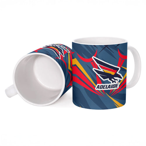 Adelaide Crows Australian Football Ceramic Mug Muscular Mascot Graphic - Bold Team Colors