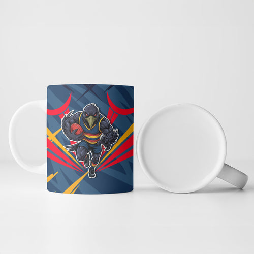 Adelaide Crows Australian Football Ceramic Mug Muscular Mascot Graphic - Bold Team Colors