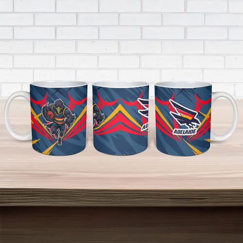 Adelaide Crows Australian Football Ceramic Mug Muscular Mascot Graphic - Bold Team Colors