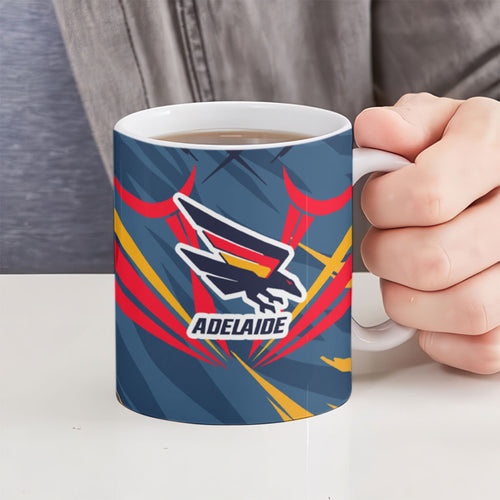 Adelaide Crows Australian Football Ceramic Mug Muscular Mascot Graphic - Bold Team Colors