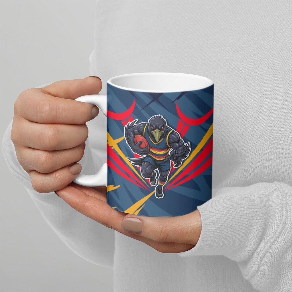 Adelaide Crows Australian Football Ceramic Mug Muscular Mascot Graphic - Bold Team Colors