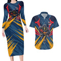 Adelaide Crows Australian Football Couples Matching Long Sleeve Bodycon Dress and Hawaiian Shirt Muscular Mascot Graphic - Bold Team Colors