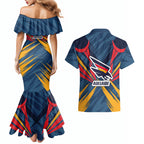 Adelaide Crows Australian Football Couples Matching Mermaid Dress and Hawaiian Shirt Muscular Mascot Graphic - Bold Team Colors