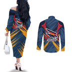 Adelaide Crows Australian Football Couples Matching Off The Shoulder Long Sleeve Dress and Long Sleeve Button Shirt Muscular Mascot Graphic - Bold Team Colors