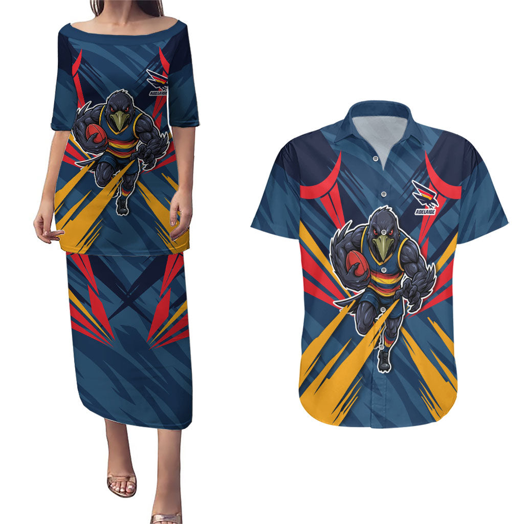 Adelaide Crows Australian Football Couples Matching Puletasi and Hawaiian Shirt Muscular Mascot Graphic - Bold Team Colors