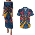 Adelaide Crows Australian Football Couples Matching Puletasi and Hawaiian Shirt Muscular Mascot Graphic - Bold Team Colors