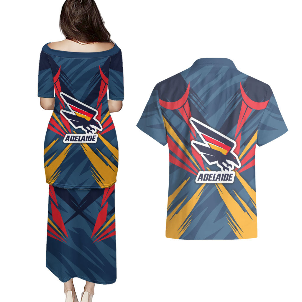 Adelaide Crows Australian Football Couples Matching Puletasi and Hawaiian Shirt Muscular Mascot Graphic - Bold Team Colors