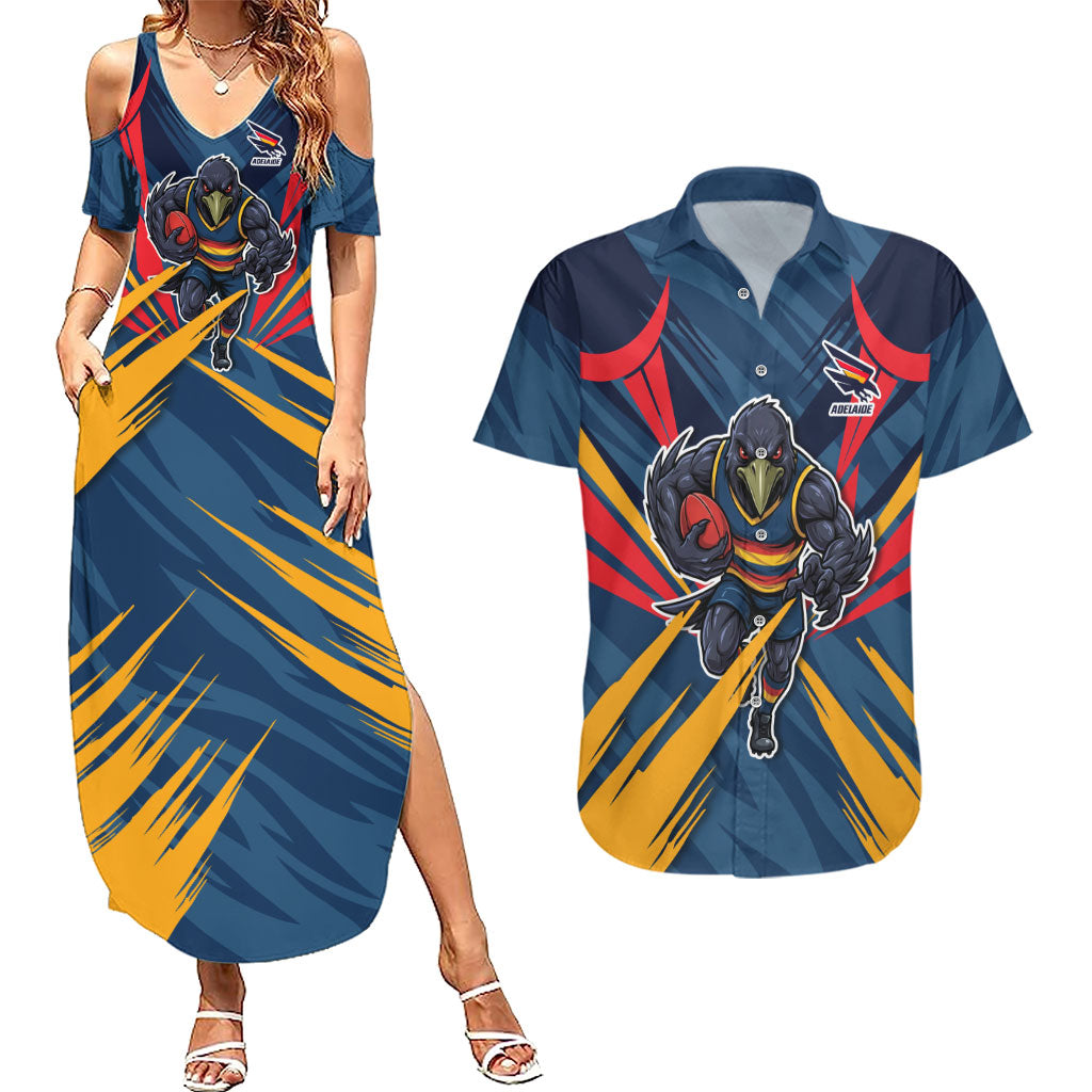 Adelaide Crows Australian Football Couples Matching Summer Maxi Dress and Hawaiian Shirt Muscular Mascot Graphic - Bold Team Colors