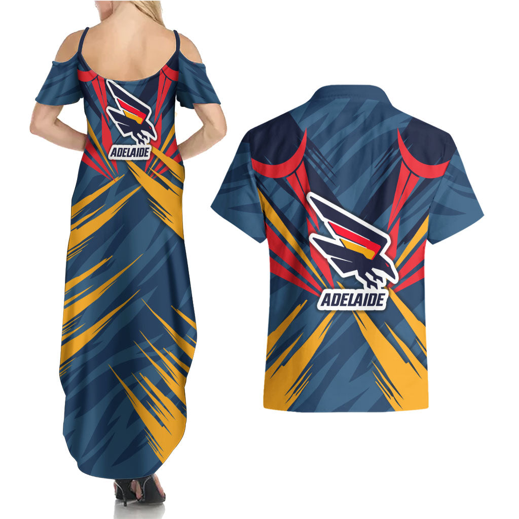 Adelaide Crows Australian Football Couples Matching Summer Maxi Dress and Hawaiian Shirt Muscular Mascot Graphic - Bold Team Colors