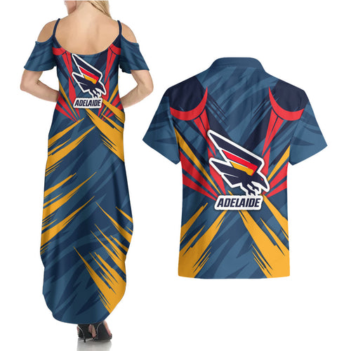 Adelaide Crows Australian Football Couples Matching Summer Maxi Dress and Hawaiian Shirt Muscular Mascot Graphic - Bold Team Colors
