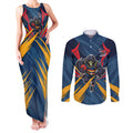 Adelaide Crows Australian Football Couples Matching Tank Maxi Dress and Long Sleeve Button Shirt Muscular Mascot Graphic - Bold Team Colors