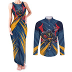 Adelaide Crows Australian Football Couples Matching Tank Maxi Dress and Long Sleeve Button Shirt Muscular Mascot Graphic - Bold Team Colors