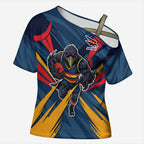 Adelaide Crows Australian Football Cross Shoulder Shirt Muscular Mascot Graphic - Bold Team Colors