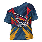 Adelaide Crows Australian Football Cross Shoulder Shirt Muscular Mascot Graphic - Bold Team Colors