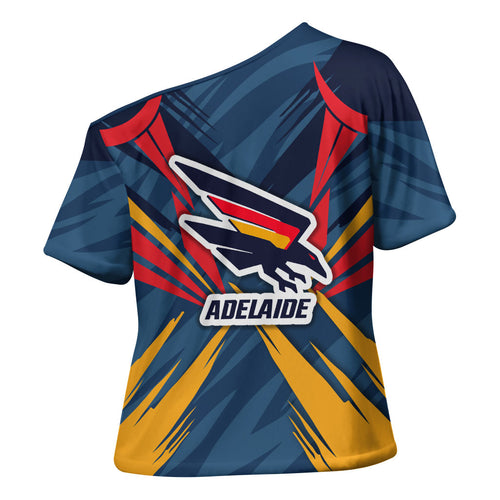 Adelaide Crows Australian Football Cross Shoulder Shirt Muscular Mascot Graphic - Bold Team Colors