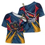 Adelaide Crows Australian Football Cross Shoulder Shirt Muscular Mascot Graphic - Bold Team Colors