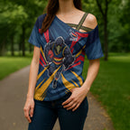 Adelaide Crows Australian Football Cross Shoulder Shirt Muscular Mascot Graphic - Bold Team Colors