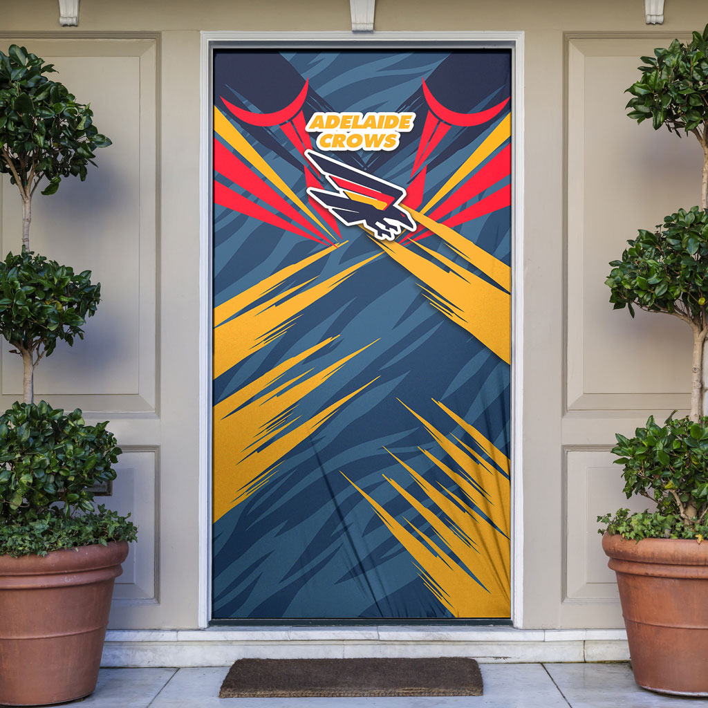 Adelaide Crows Australian Football Door Cover Muscular Mascot Graphic - Bold Team Colors