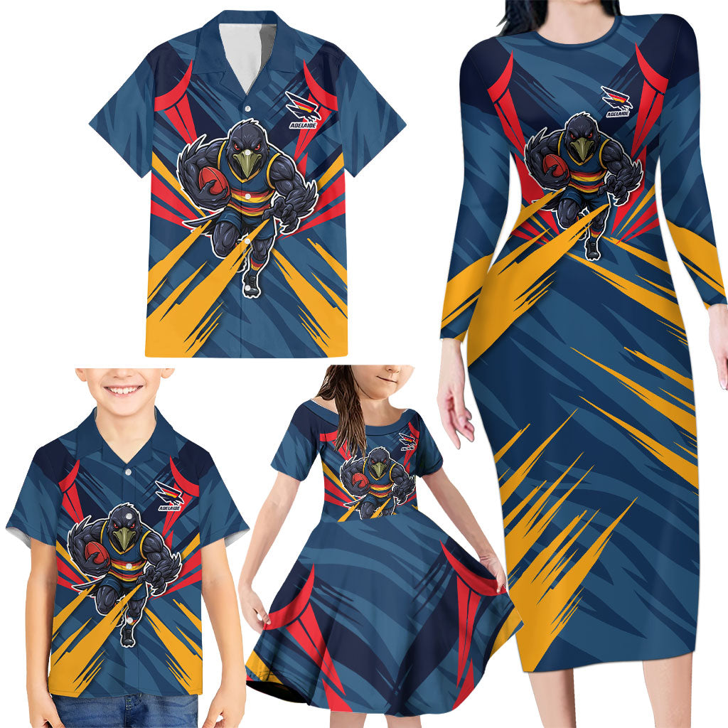 Adelaide Crows Australian Football Family Matching Long Sleeve Bodycon Dress and Hawaiian Shirt Muscular Mascot Graphic - Bold Team Colors