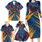 Adelaide Crows Australian Football Family Matching Long Sleeve Bodycon Dress and Hawaiian Shirt Muscular Mascot Graphic - Bold Team Colors