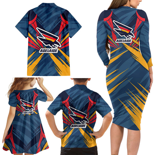 Adelaide Crows Australian Football Family Matching Long Sleeve Bodycon Dress and Hawaiian Shirt Muscular Mascot Graphic - Bold Team Colors