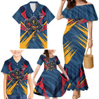 Adelaide Crows Australian Football Family Matching Mermaid Dress and Hawaiian Shirt Muscular Mascot Graphic - Bold Team Colors