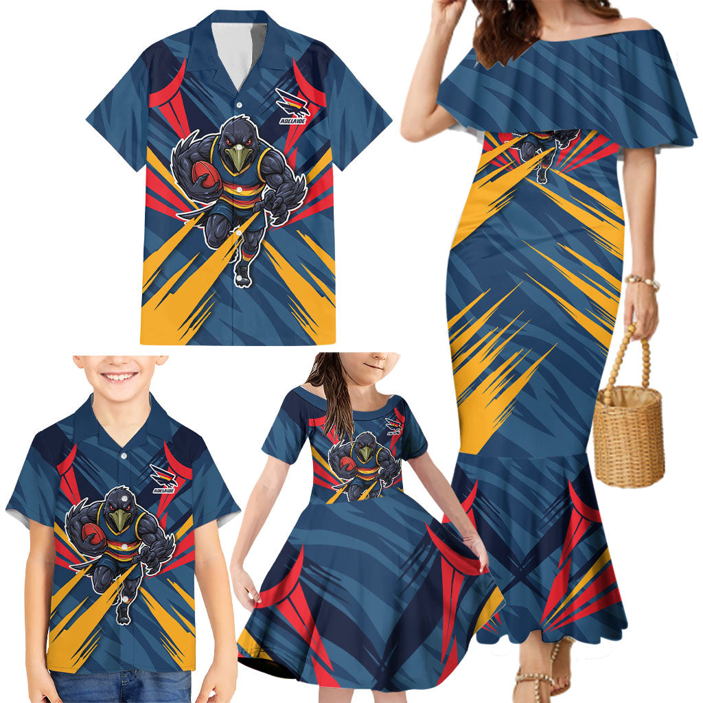 Adelaide Crows Australian Football Family Matching Mermaid Dress and Hawaiian Shirt Muscular Mascot Graphic - Bold Team Colors