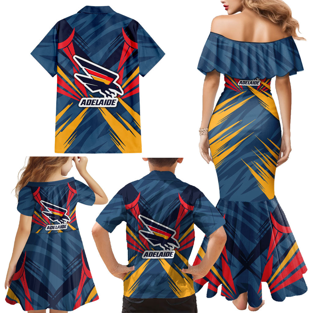 Adelaide Crows Australian Football Family Matching Mermaid Dress and Hawaiian Shirt Muscular Mascot Graphic - Bold Team Colors