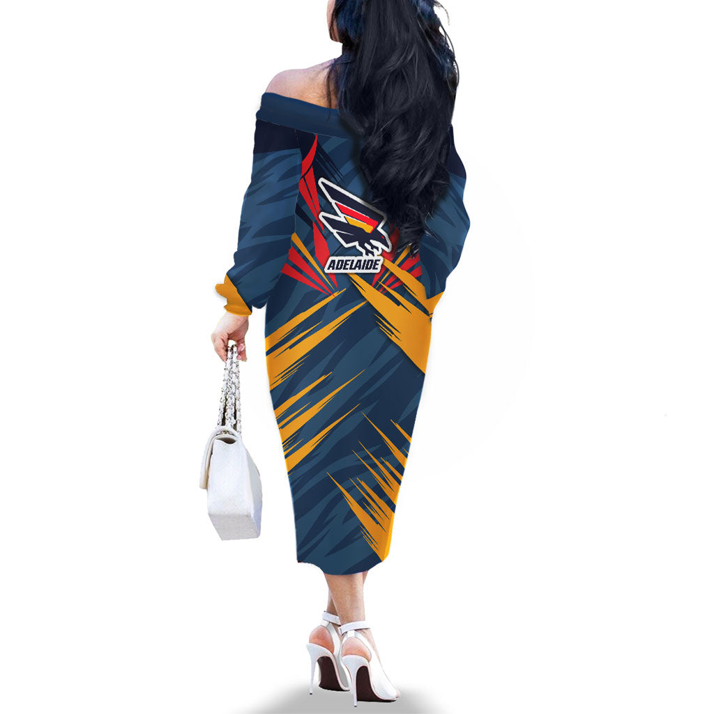 Adelaide Crows Australian Football Family Matching Off The Shoulder Long Sleeve Dress and Hawaiian Shirt Muscular Mascot Graphic - Bold Team Colors